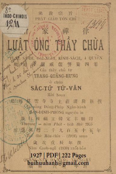 Luật Ông Thầy Chùa (NXB Tiếng Dân 1928) - Trang Quảng Hưng, 222 Trang