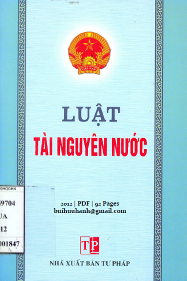 Luật Tài Nguyên Nước (NXB Tư Pháp 2012) - Trương Tấn Sang, 92 Trang