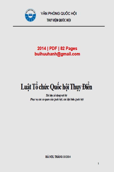 Luật Tổ Chức Quốc Hội Thụy Điển (NXB Hà Nội 2014) - Nhiều Tác Giả, 82 Trang