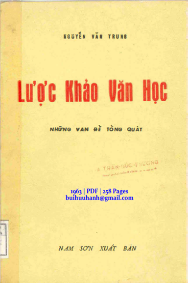 Lược Khảo Văn Học Tập 1-Những Vấn Đề Tổng Quát (NXB Nam Sơn 1963) - Nguyễn Văn Trung, 258 Trang