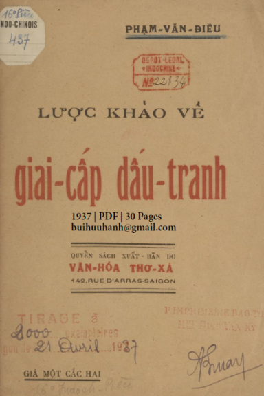 Lược Khảo Về Giai Cấp Đấu Tranh (NXB Văn Hóa Thơ Xã 1937) - Phạm Văn Điều, 30 Trang