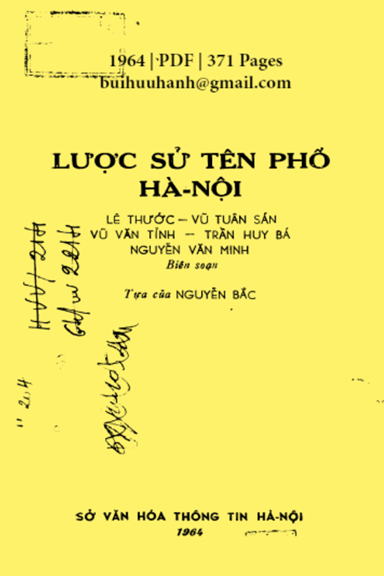 Lược Sử Tên Phố Hà Nội (NXB Hà Nội 1964) - Lê Thước, 371 Trang