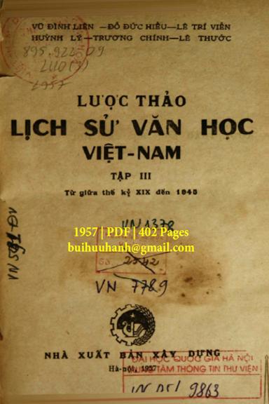 Lược Thảo Lịch Sử Văn Học Việt Nam Tập 3 (NXB Xây Dựng 1957) - Vũ Đình Liên, 402 Trang