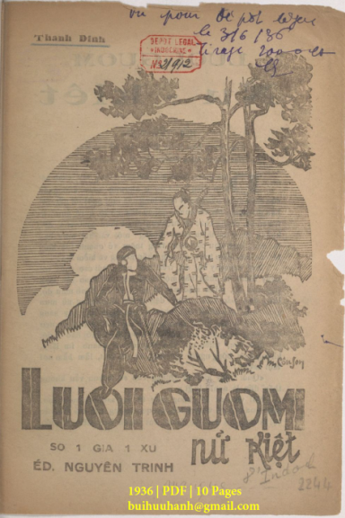 Lưỡi Gươm Nữ Kiệt Số 1-20 (NXB Lang Tuyết 1936) - Thanh Đình, 184 Trang