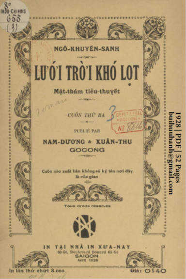Lưới Trời Khó Lọt Cuốn 3 (NXB Xưa Nay 1928) - Ngô Khuyến Sanh, 52 Trang