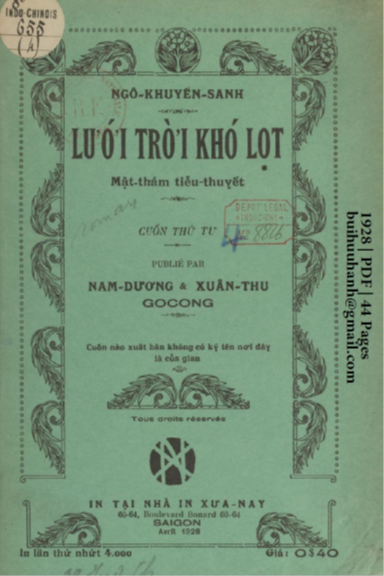 Lưới Trời Khó Lọt Cuốn 4 (NXB Xưa Nay 1928) - Ngô Khuyến Sanh, 44 Trang