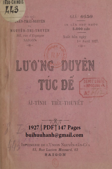 Lương Duyên Túc Đế (NXB Nguyễn Văn Của 1927) - Trần Thái Nguyên, 147 Trang