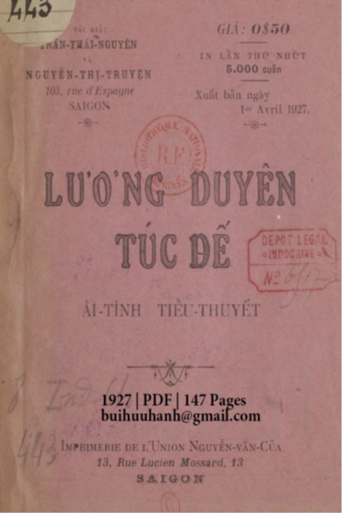 Lương Duyên Túc Tế (NXB Nguyễn Văn Của 1927) - Trần Thái Nguyên, 147 Trang