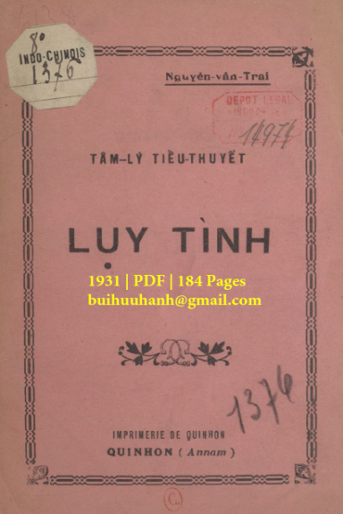 Lụy Tình (NXB Qui Nhơn 1931) - Nguyễn Vân Trai, 184 Trang