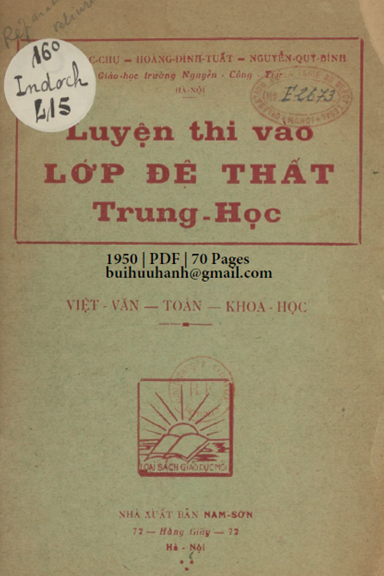 Luyện Thị Vào Lớp Đệ Nhất Trung Học (NXB Nam Sơn 1950) - Trần Ngọc Chụ, 70 Trang