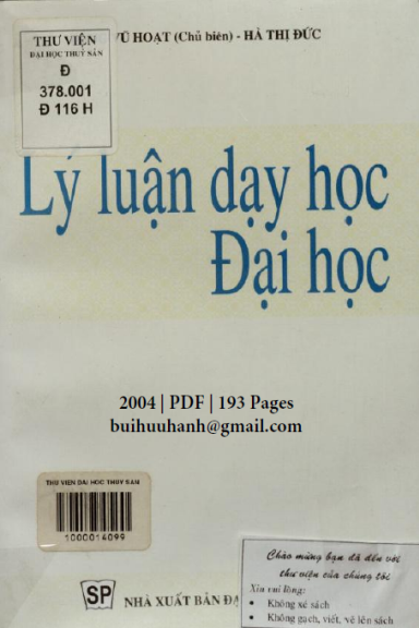 Lý Luận Dạy Học Đại Học (NXB Đại Học Sư Phạm 2004) - Đặng Vũ Hoạt, 193 Trang