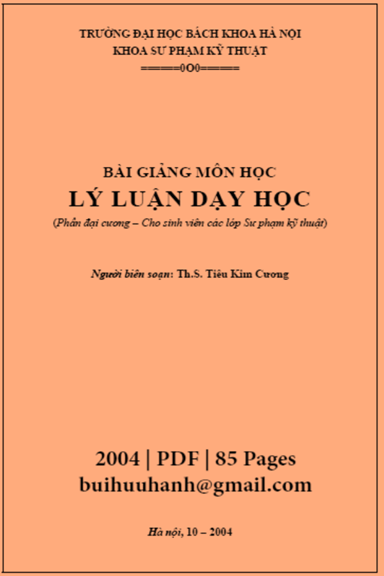 Lý Luận Dạy Học (NXB Đại Học Quốc Gia 2004) - Tiêu Kim Cương, 85 Trang
