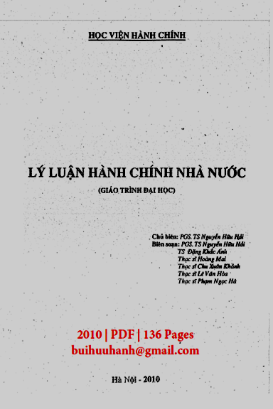 Lý Luận Hành Chính Nhà Nước (NXB Hà Nội 2010) - Nguyễn Hữu Hải, 136 Trang
