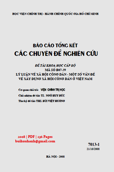 Lý Luận Về Xã Hội Công Dân (NXB Hà Nội 2008) - Ngô Huy Đức, 236 Trang