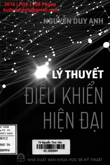 Lý Thuyết Điều Khiển Hiện Đại (NXB Khoa Học Kỹ Thuật 2016) - Nguyễn Duy Anh, 188 Trang