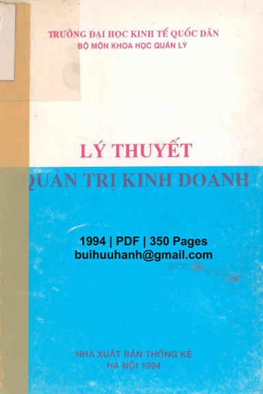 Lý Thuyết Quản Trị Kinh Doanh (NXB Thống Kê 1994) - Đỗ Hoàng Toàn, 350 Trang