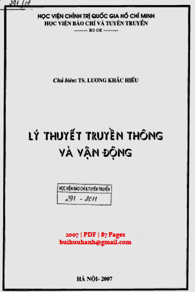 Lý Thuyết Truyền Thông Và Vận Động (NXB Hà Nội 2007) - Lương Khắc Hiếu, 87 Trang