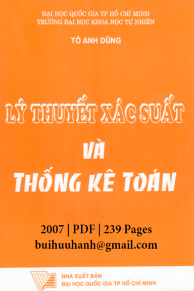 Lý Thuyết Xác Suất Và Thống Kê Toán (NXB Đại Học Quốc Gia 2007) - Tô Anh Dũng, 238 Trang