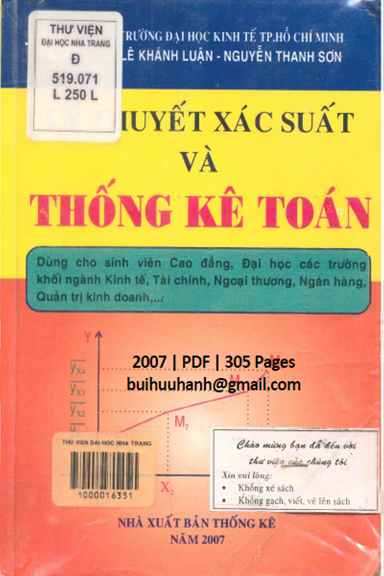Lý Thuyết Xác Suất Và Thống Kê Toán (NXB Thống Kê 2007) - Lê Khánh Luận, 305 Trang