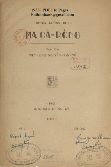 Ma Cà Rồng Số 1-11 (NXB Trung Ký 1933) - Việt Sinh, 176 Trang