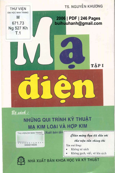Mạ Điện Tập 1 (NXB Khoa Học Kỹ Thuật 2006) - Nguyễn Khương, 246 Trang