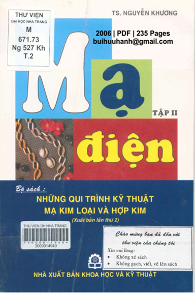 Mạ Điện Tập 2 (NXB Khoa Học Kỹ Thuật 2006) - Nguyễn Khương, 235 Trang