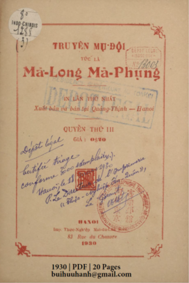 Mã Long Mã Phụng Quyển 3 (NXB Thực Nghiệp 1930) - Nhiều Tác Giả, 20 Trang