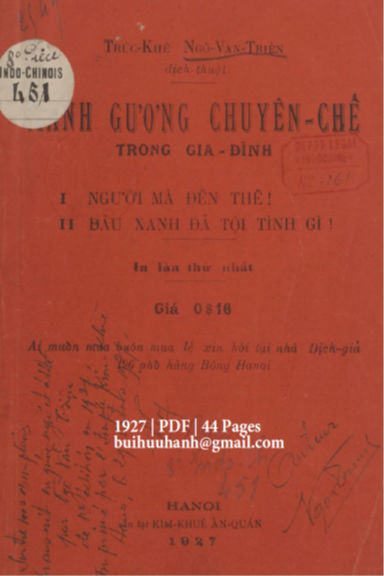 Mảnh Gương Chuyên Chế Trong Gia Đình (NXB Kim Khuê 1927) - Ngô Văn Triện, 44 Trang
