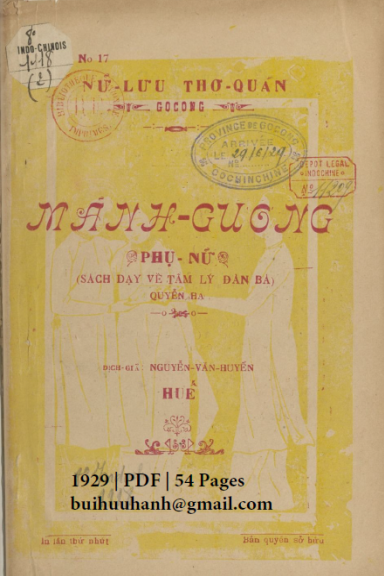 Mãnh Gương Phụ Nữ Quyển Hạ (NXB Nữ Lưu Thơ Quán 1929) - Nguyễn Văn Huyền, 54 Trang