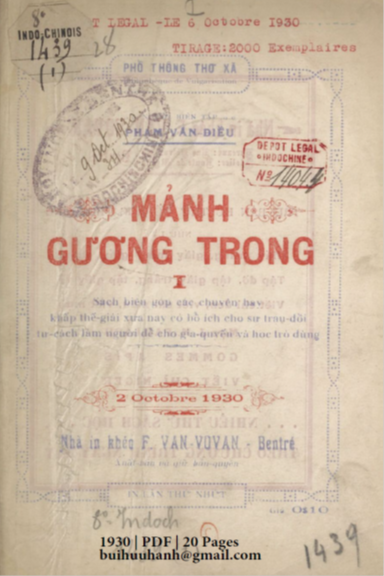 Mảnh Gương Trong Quyển 1 (NXB F. Van-VoVan 1930) - Phạm Văn Điều, 20 Trang