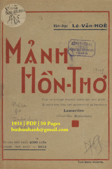 Mảnh Hồn Thơ (NXB Đông Tây 1931) - Lê Văn Hòe, 50 Trang