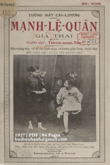 Mạnh Lệ Quân Giả Trai (NXB Nguyễn Văn Của 1927) - Trương Quang Tiền, 84 Trang