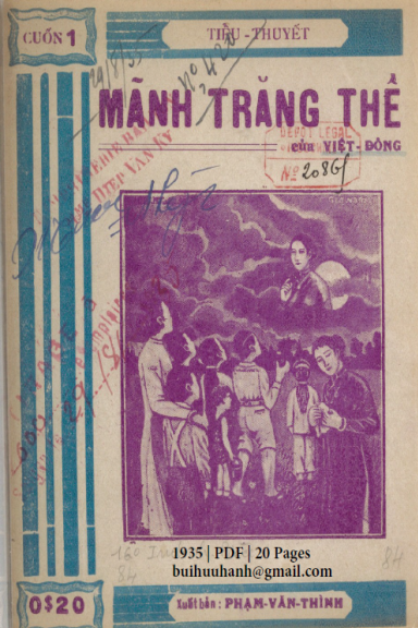 Mãnh Trăng Thề Cuốn 1 (NXB Bảo Tồn 1935) - Việt Đông, 20 Trang