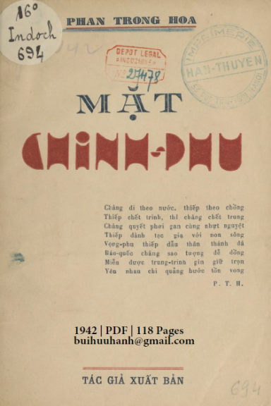 Mặt Chinh Phu (NXB Hàn Thuyên 1942) - Phan Trọng Hoa, 118 Trang