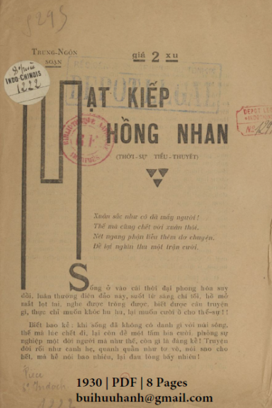 Mạt Kiếp Hồng Nhan (NXB Trịnh Văn Bích 1930) - Trung Ngôn, 8 Trang