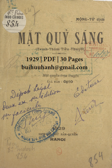 Mặt Quỷ Sáng (NXB Long Quang 1929) - Mộng Tử, 30 Trang