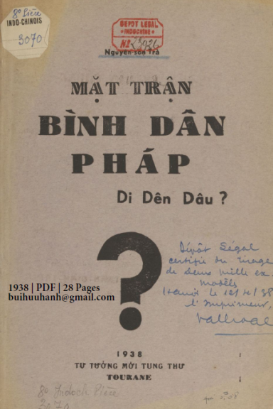 Mặt Trận Bình Dân Pháp Đi Đến Đâu (NXB Tư Tưởng Mới 1938) - Nguyễn Sơn Trà, 28 Trang