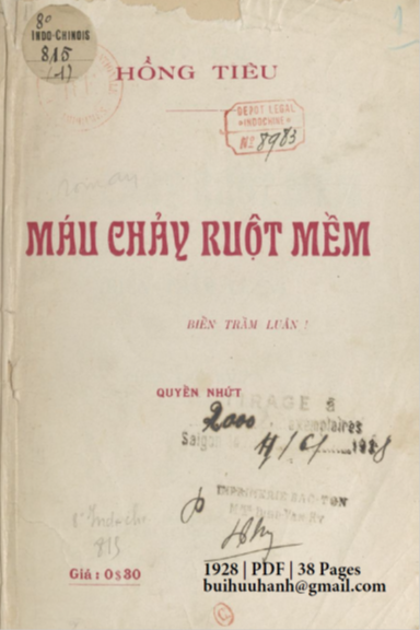 Máu Chảy Ruột Mềm Quyển 1 (NXB Bảo Tồn 1928) - Hồng Tiêu, 38 Trang
