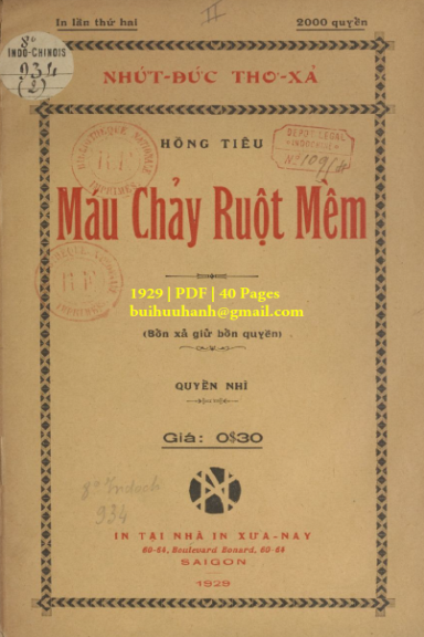 Máu Chảy Ruột Mềm Quyển 2 (NXB Xưa Nay 1929) - Hồng Tiêu, 40 Trang