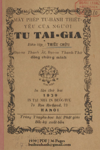 Mấy Phép Tu Hành Thiết Yếu Của Người Tu Tại Gia (NXB Đuốc Tuệ 1939) - Thiều Chửu, 36 Trang