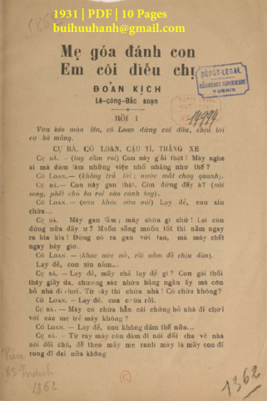 Mẹ Góa Đánh Con Em Côi Diễu Chị (NXB Đông Tây 1931) - Lê Công Đắc, 10 Trang