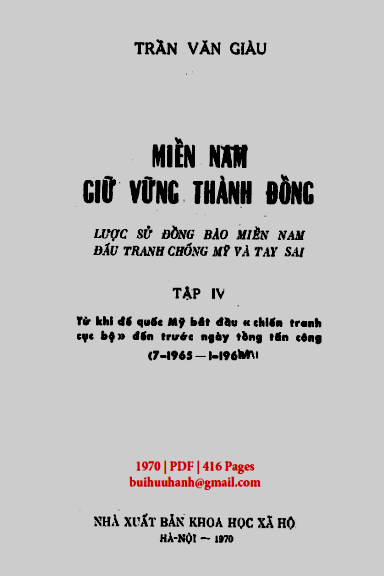 Miền Nam Giữ Vững Thành Đồng Tập 4 (NXB Khoa Học Xã Hội 1970) - Trần Văn Giàu, 416 Trang
