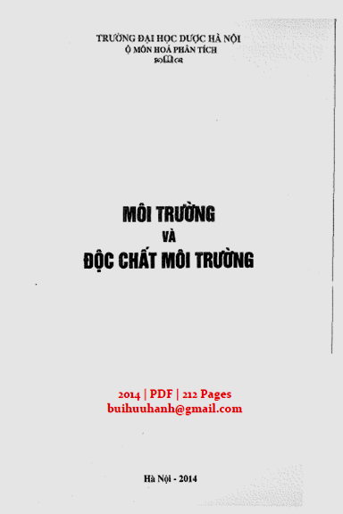 Môi Trường Và Độc Chất Môi Trường (NXB Đại Học Dược 2014) - Trần Tử An, 212 Trang