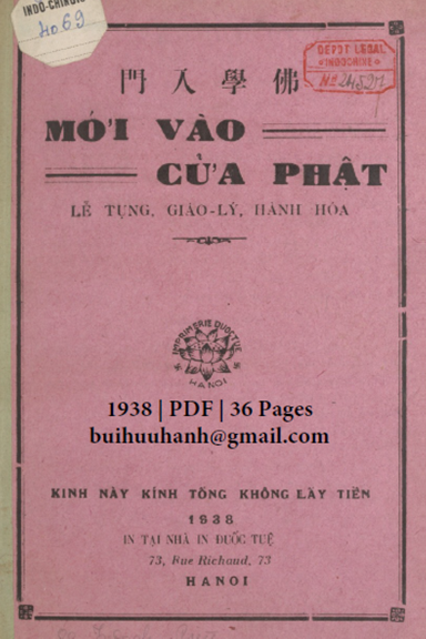 Mới Vào Cửa Phật (NXB Đuốc Tuệ 1938) - Nguyễn Hữu Kha, 36 Trang