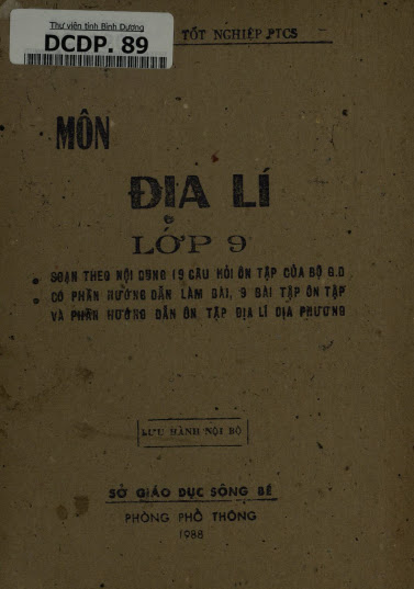 Môn Địa Lí Lớp 9 (NXB Sông Bé 1988) - Nhiều Tác Giả, 48 Trang
