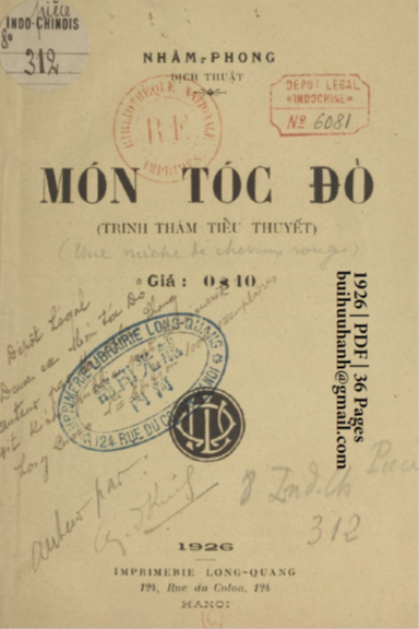 Món Tóc Đỏ (NXB Long Quang 1926) - Nhâm Phong, 36 Trang