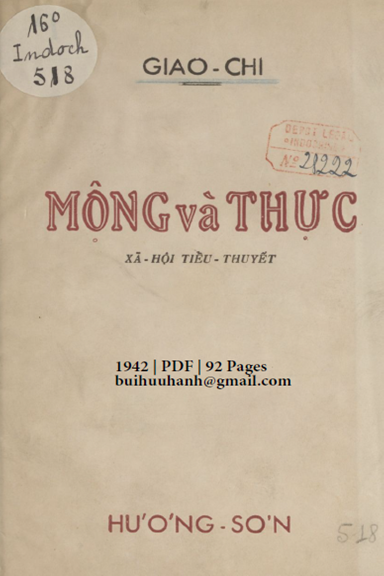 Mộng Và Thực (NXB Hương Sơn 1942) - Giao Chi, 92 Trang