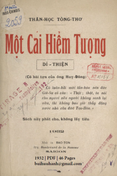 Một Cái Hiểm Tượng (NXB Bảo Tồn 1932) - Dỉ Thiện, 46 Trang