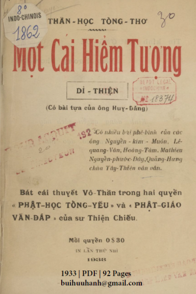 Một Cái Hiểm Tượng (NXB Bảo Tồn 1933) - Dỉ Thiện, 92 Trang