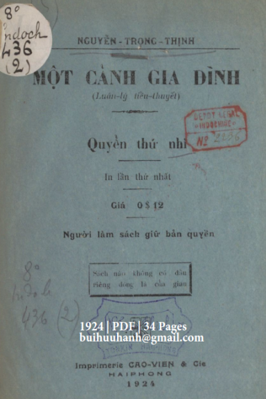 Một Cảnh Gia Đình Quyển 2 (NXB Cao Viên 1924) - Nguyễn Trọng Thịnh, 34 Trang